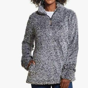 Weatherproof Vintage Women’s Gray Sherpa Fleece Quarter-Zip Pullover Jacket (M)